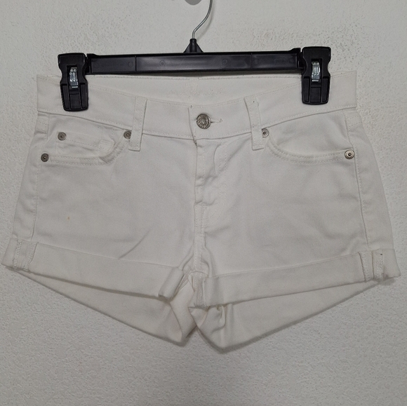 7 For All Mankind White Bohemian Coastal Low Rise Cuffed Denim Shorts Size 24 - Picture 2 of 8